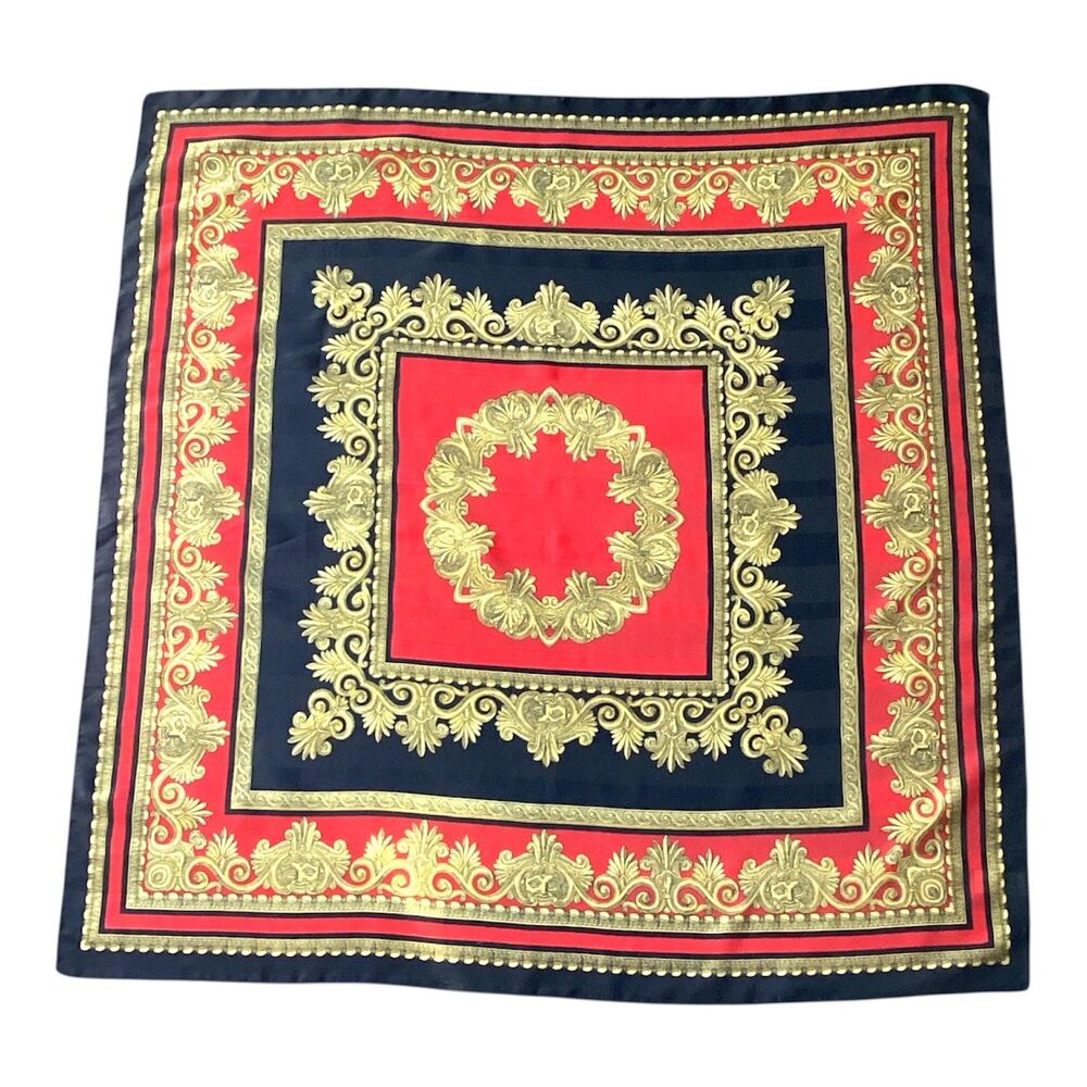 Italian Scarf Black Red Gold Vintage 70s